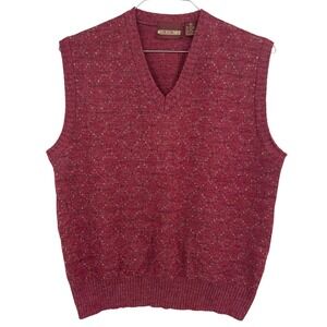 VTG Moss Creek Trader Mens Grandpa Sweater Vest Red Wool Blend Flecked V-Neck XL